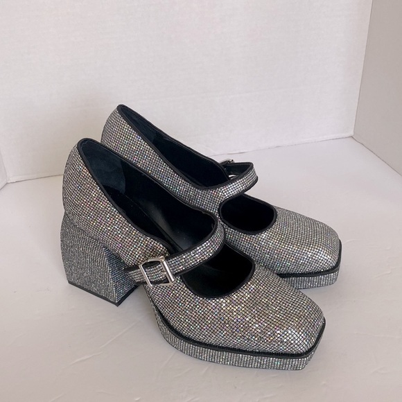Gianni Bini GB Night Glitter Sparkly Disco Ball Platform Mary Jane Pumps Size 8 - Picture 3 of 7